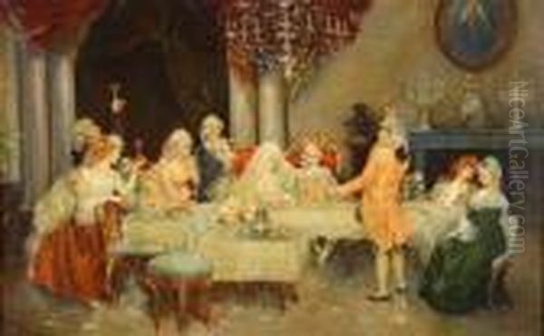 Dinner Party Oil Painting by Juan Pablo Salinas Y Teruel