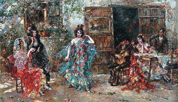 Danseuses De Flamenco Oil Painting by Juan Pablo Salinas Y Teruel