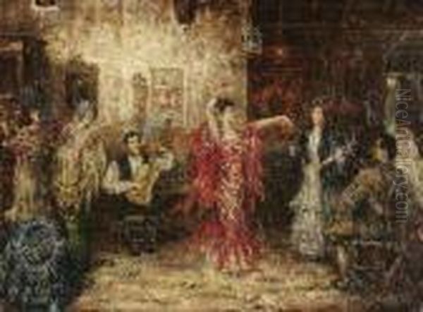 Dancingflamenco In A Parlour Oil Painting by Juan Pablo Salinas Y Teruel