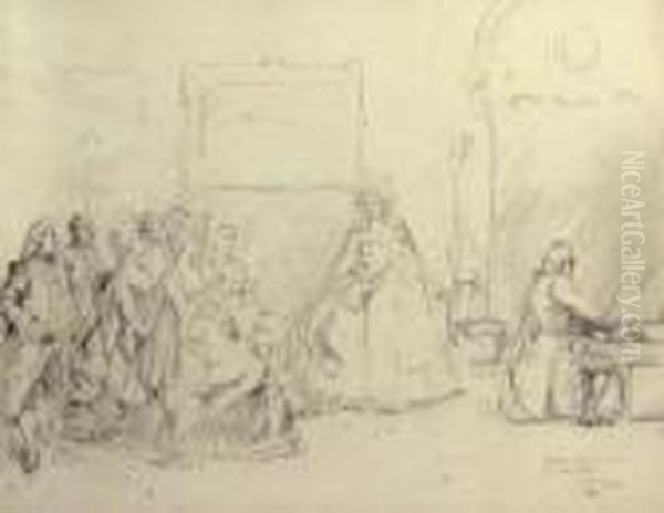 The First Recital, A Sketch Oil Painting by Juan Pablo Salinas Y Teruel