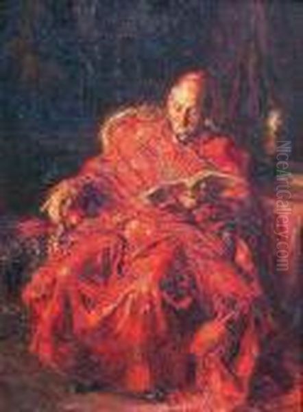 Cardenal Leyendo Oil Painting by Juan Pablo Salinas Y Teruel