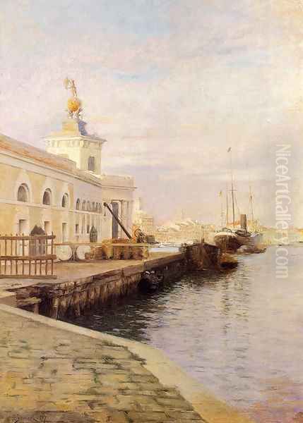 View Of Venice (The Dogana) Oil Painting by Julius LeBlanc Stewart