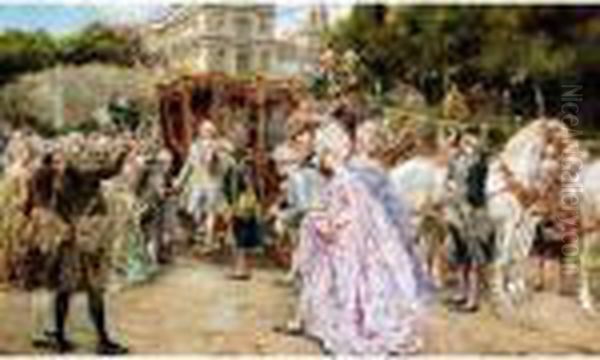 La Llegada Del Duque (the Duke's Arrival) Oil Painting by Juan Pablo Salinas Y Teruel