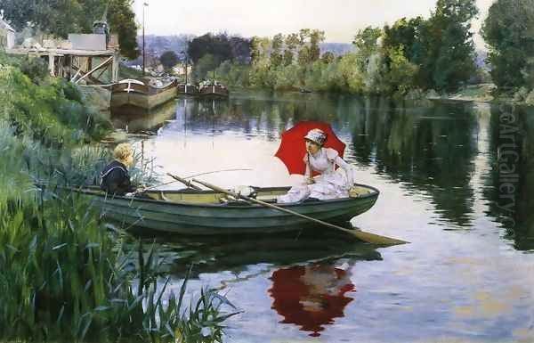 Quiet Day on the Seine Oil Painting by Julius LeBlanc Stewart