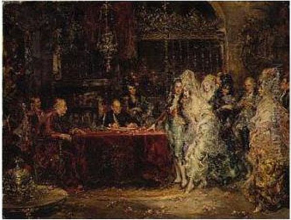 The Betrothal Oil Painting by Juan Pablo Salinas Y Teruel