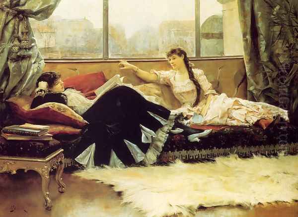 Reading Aloud Oil Painting by Julius LeBlanc Stewart