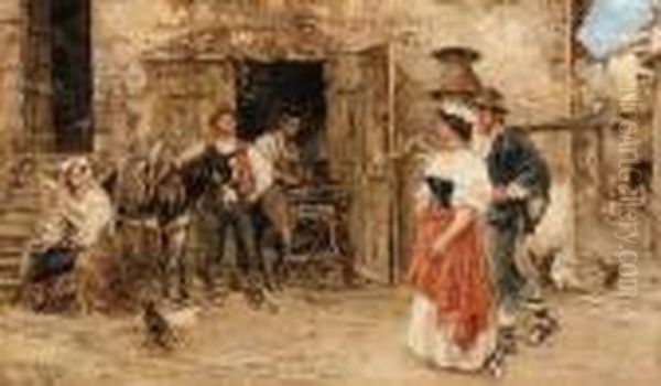 Outside The Blacksmith's Oil Painting by Juan Pablo Salinas Y Teruel