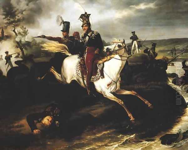 Death of Prince Jozef Poniatowski Oil Painting by January Suchodolski