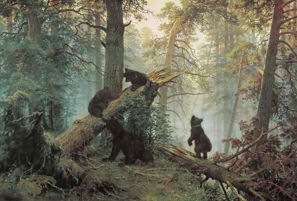 Shishkin's landscape Morning in the Pine Forest (1886) Oil Painting by Konstantin Apollonovich Savitsky