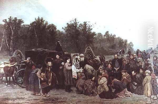 Bringing out the Icon to the People, 1878 Oil Painting by Konstantin Apollonovich Savitsky