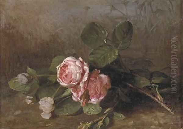 Morning dew on pink roses Oil Painting by Clara Von Sivers