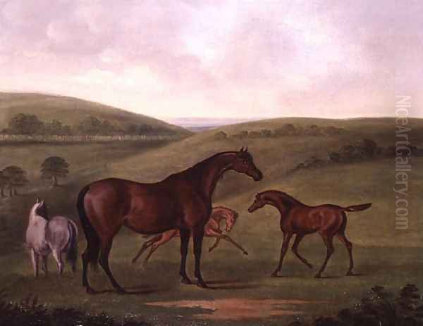 Mare with Foals in a Landscape Oil Painting by John Nost Sartorius