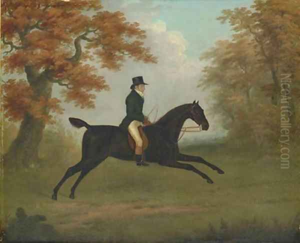 A gentleman out riding on a dark bay horse Oil Painting by John Nost Sartorius