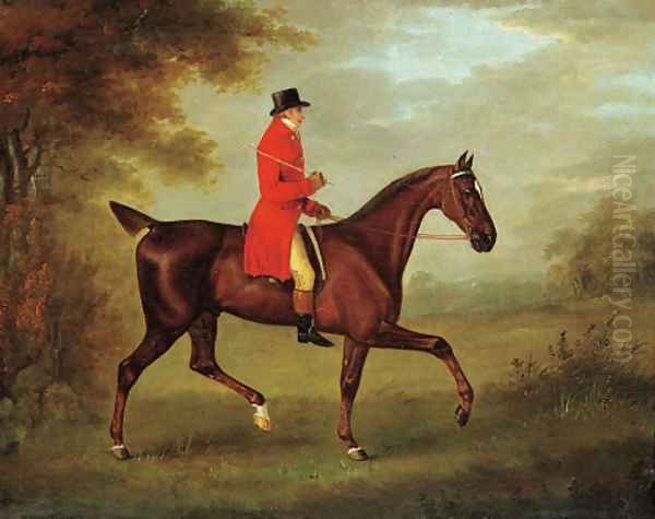 A huntsman on a bay hunter, in a landscape Oil Painting by John Nost Sartorius