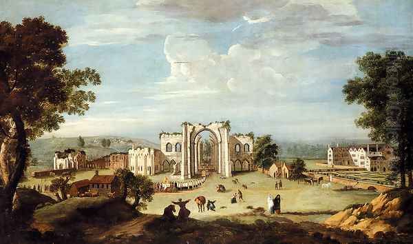 A Church Procession Entering Furness Abbey Oil Painting by Thomas Smith of Derby