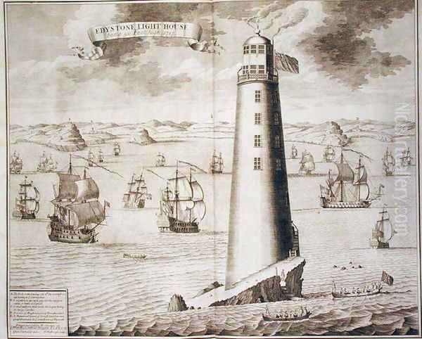 The Eddystone Lighthouse, engraved by Hendrick Hulsbergh, 1713 Oil Painting by Isaac Sailmaker