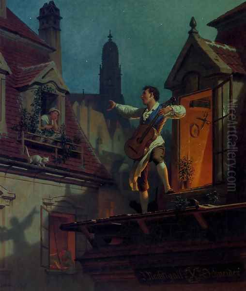 A Moonlit Serenade Oil Painting by Franz Schams