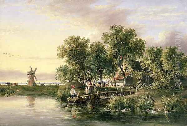 A Sunlit Norfolk River landscape Oil Painting by James Stark