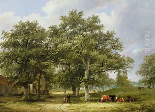 Cattle Grazing Oil Painting by James Stark