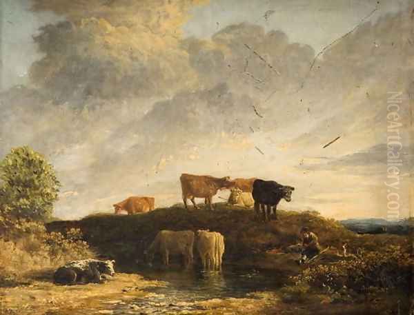 Cows at a Watering Place Oil Painting by James Stark