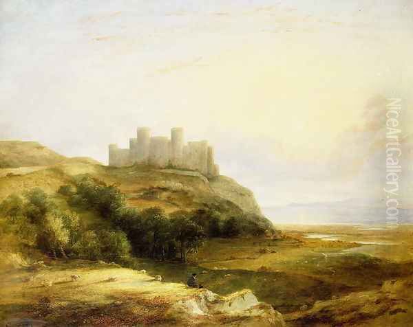 A View of Harlech Castle Oil Painting by James Stark