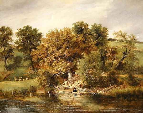 Sheep Washing at Postwick Grove, Norwich, c.1822 Oil Painting by James Stark