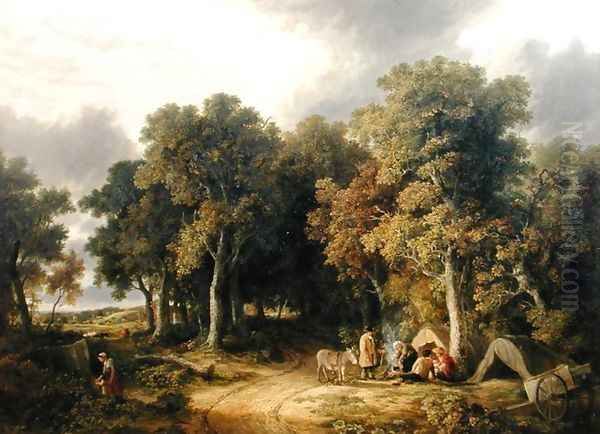 Encampment in a Wooded Landscape Oil Painting by James Stark