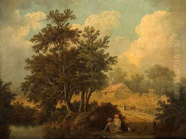 Landscape with Figures at a Stream Oil Painting by James Stark