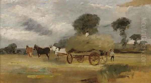 Hay making Oil Painting by James Stark