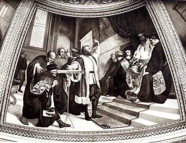 Galileo 1564-1642 presenting his telescope to the Venetian senate, from The Trial of Galileo Oil Painting by Luigi Sabatelli