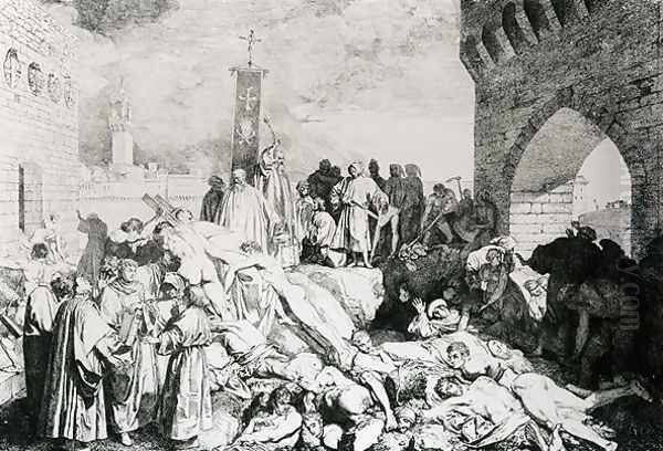 Plague in Florence as described by Boccaccio, engraved by Guiseppe Volpini Oil Painting by Luigi Sabatelli