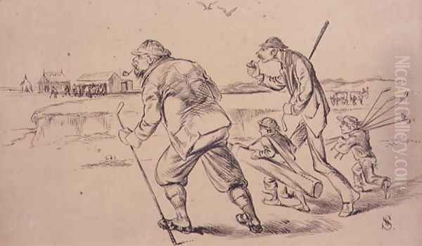 Golfers off to Practice on the Beach, illustration from Graphic magazine, pub. c.1870 Oil Painting by Henry Sandercock