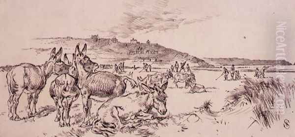 Donkeys on the Golf Course, illustration from Graphic magazine, pub. c.1870 Oil Painting by Henry Sandercock