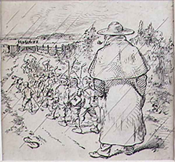 The School Boy Golfers in the Rain, illustration from Graphic magazine, pub. c.1870 Oil Painting by Henry Sandercock