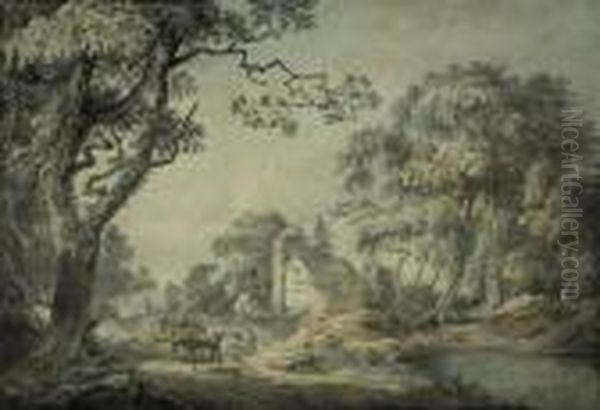 Drover On A Road By A Cottage Oil Painting by Paul Sandby