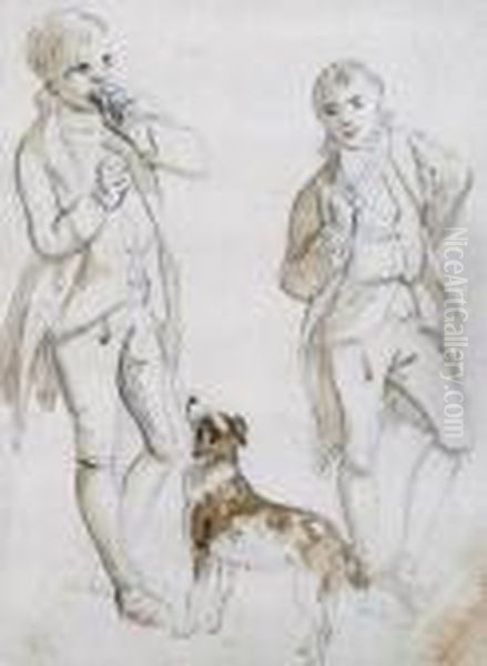 Two Boys With A Dog Oil Painting by Paul Sandby