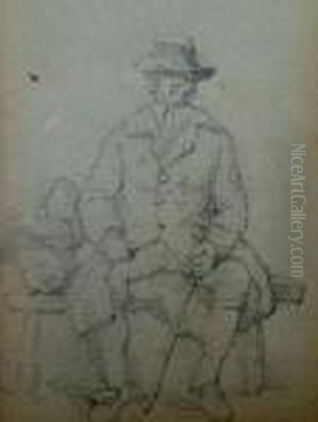 Two Separate Studies In Pencil Oil Painting by Paul Sandby