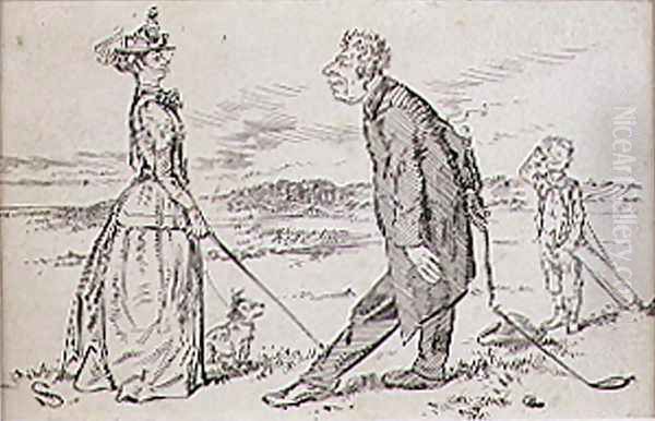 The Courteous Golfer, illustration to Graphic magazine, pub. c.1870 Oil Painting by Henry Sandercock