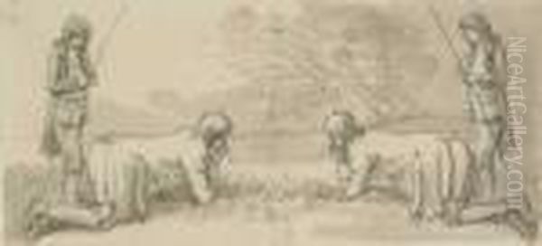 Four Youths Fishing Oil Painting by Paul Sandby