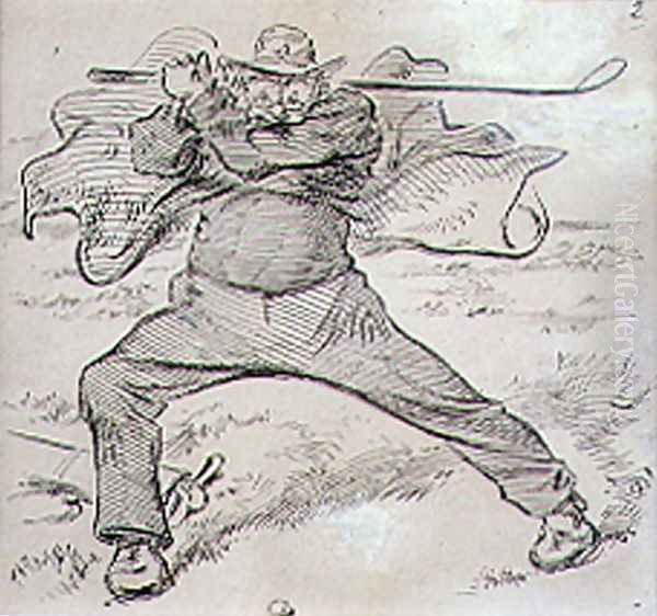 The Chaotic Golfer, illustration from Graphic magazine, pub. c.1870 Oil Painting by Henry Sandercock