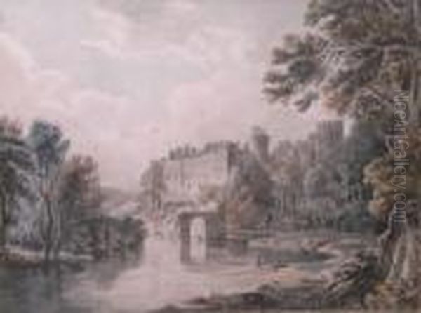 'warwick Castle', Watercolour Oil Painting by Paul Sandby