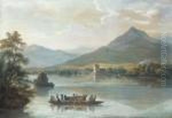 Ross Castle, Killarney, With Villagers On A Ferryboat Oil Painting by Paul Sandby