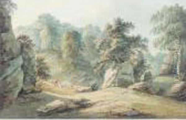 Rocky Landscape With Livestock Oil Painting by Paul Sandby