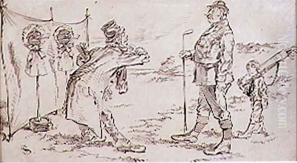 The Golfer being disturbed by the Salesman, illustration to Graphic magazine, pub. c,1870 Oil Painting by Henry Sandercock