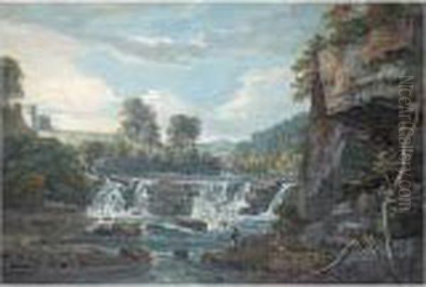 Aysgarth Falls, Yorkshire Oil Painting by Paul Sandby