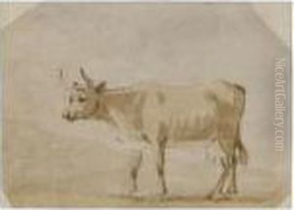 A Young Girl Seated; A Cow Oil Painting by Paul Sandby