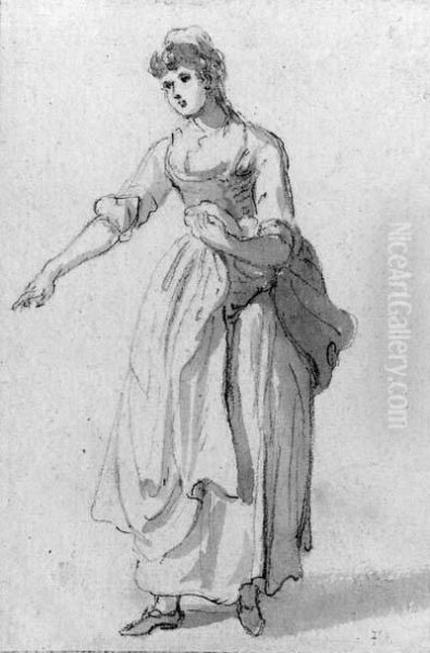 Study Of A Woman Pointing Oil Painting by Paul Sandby