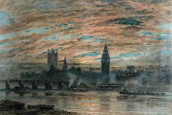 Westminster from the Surrey Bank, 1922 Oil Painting by Joseph Arthur Palliser Severn