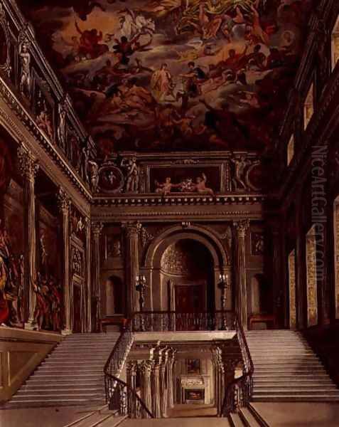 Staircase, Buckingham House, engraved by William James Bennett 1787-1844 from The History of the Royal Residences by William Henry Pyne 1769-1843 pub. 1818 Oil Painting by James Stephanoff