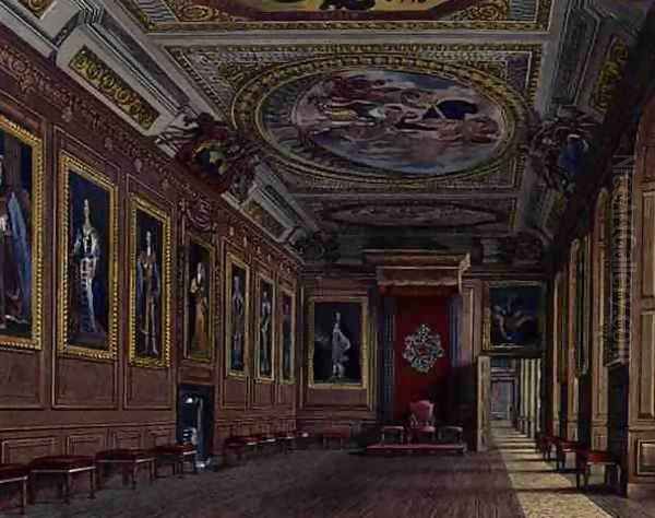 The Kings Presence Chamber, Windsor Castle, from Royal Residences, engraved by W. J. Bennett, pub. by William Henry Pyne 1769-1843, 1818 Oil Painting by James Stephanoff